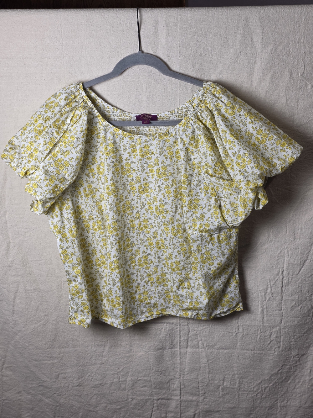 J. Crew White & Yellow Floral Puff-Sleeve Blouse